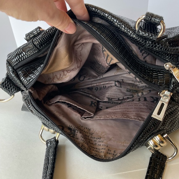 Kushite‎ black faux python snakeskin handbag - Picture 13 of 14
